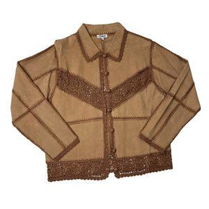 Vintage Crochet Suede Jacket Boho Bohemian Festival